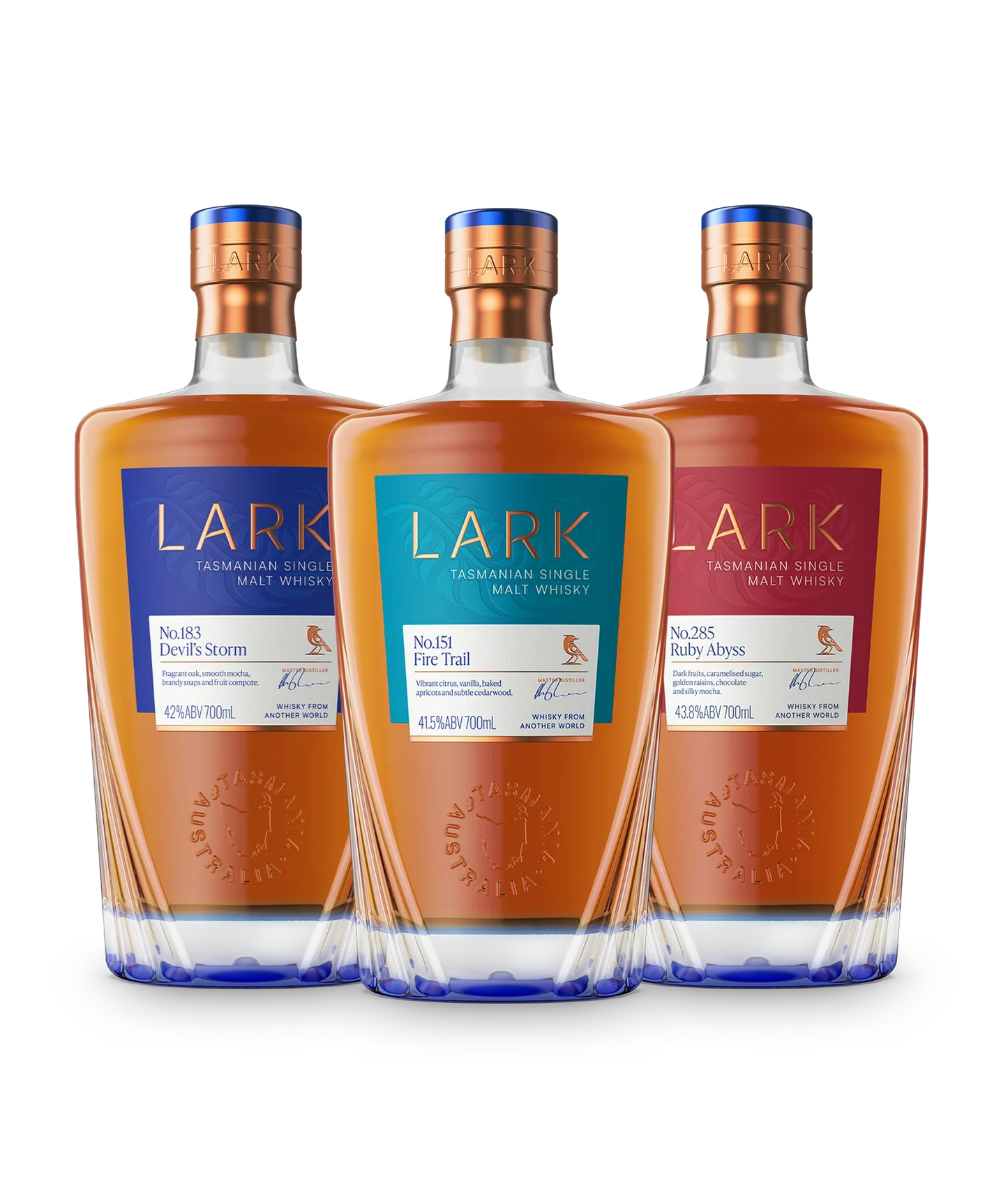 Lark The Complete Signature Collection Fire Trail, Devils Storm & Ruby Abyss Tasmanian Single Malt Whisky 3x700ml