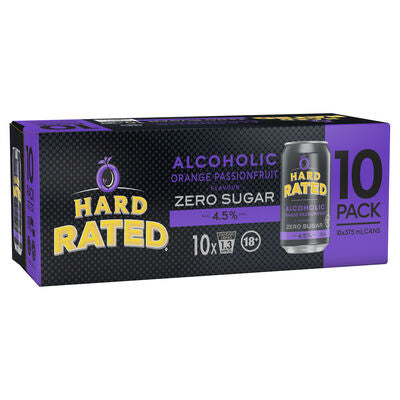 Hard Rated Alcoholic Orange Passionfruit Zero Sugar 10 Pack Cans 375ml
