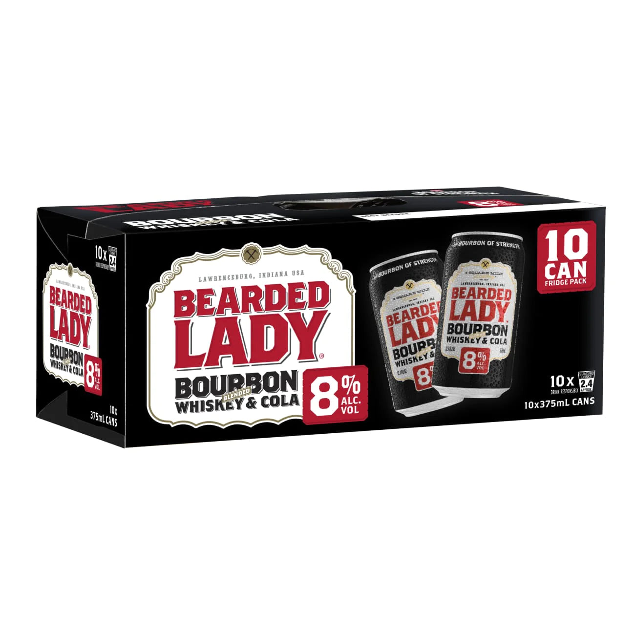 Bearded Lady Bourbon Whiskey & Cola 8% Cans 10 Pack 375ml