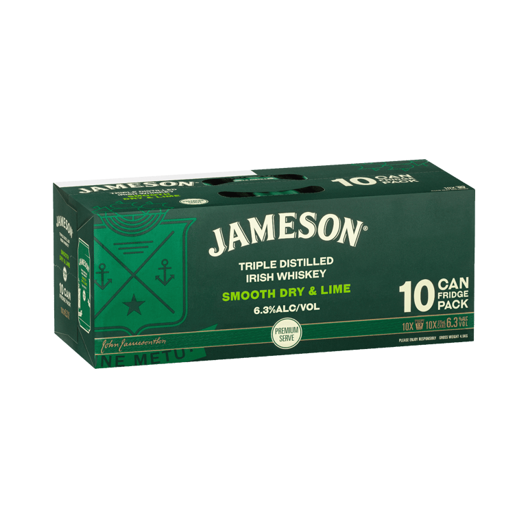 Jameson Irish Whiskey Smooth 6.3% Dry & Lime 10 Pack Cans 375ml