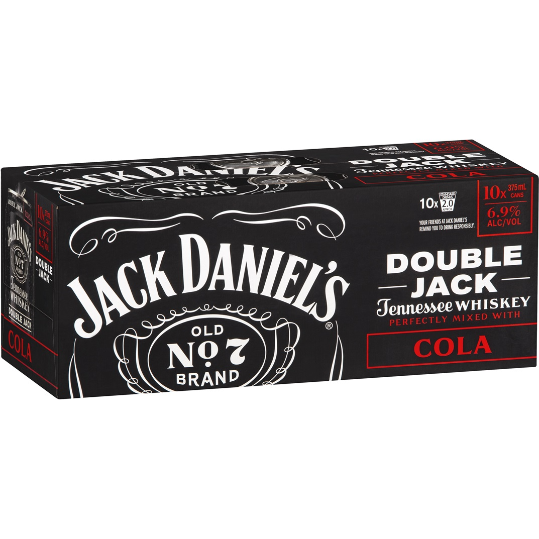 Jack Daniel's Tennessee Whiskey Double Jack & Cola 10 Pack Cans 375ml