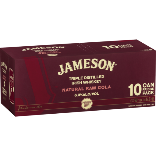 Jameson Irish Whiskey Natural Raw Cola 10 Pack Cans 375ml