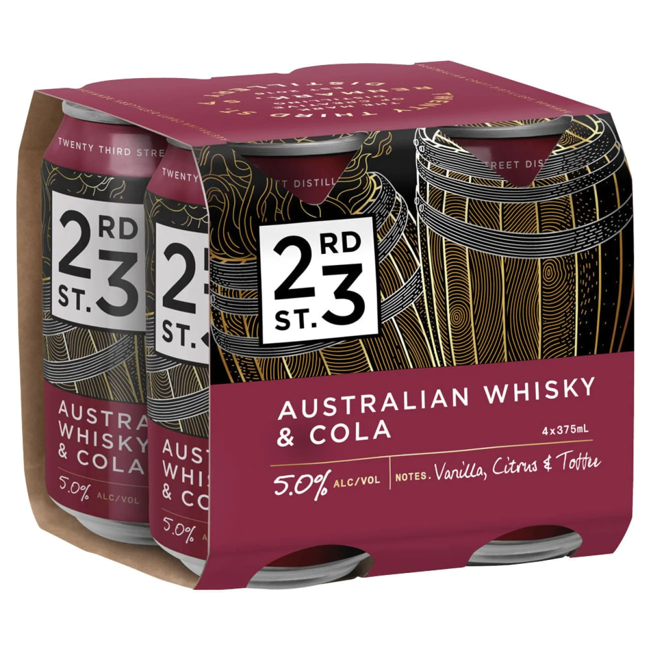 23rd Street Distillery Australian Whiskey & Cola 5% Cans 375ml
