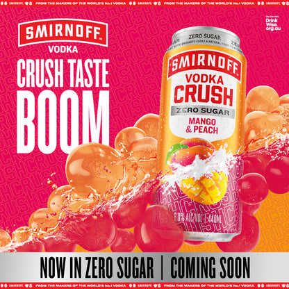 Smirnoff Vodka Crush Zero Sugar Mango & Peach 6% Cans 440ml