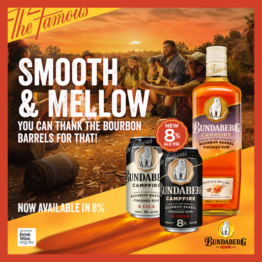 Bundaberg Campfire Bourbon Barrel Rum and Cola 8% Cans 375ml