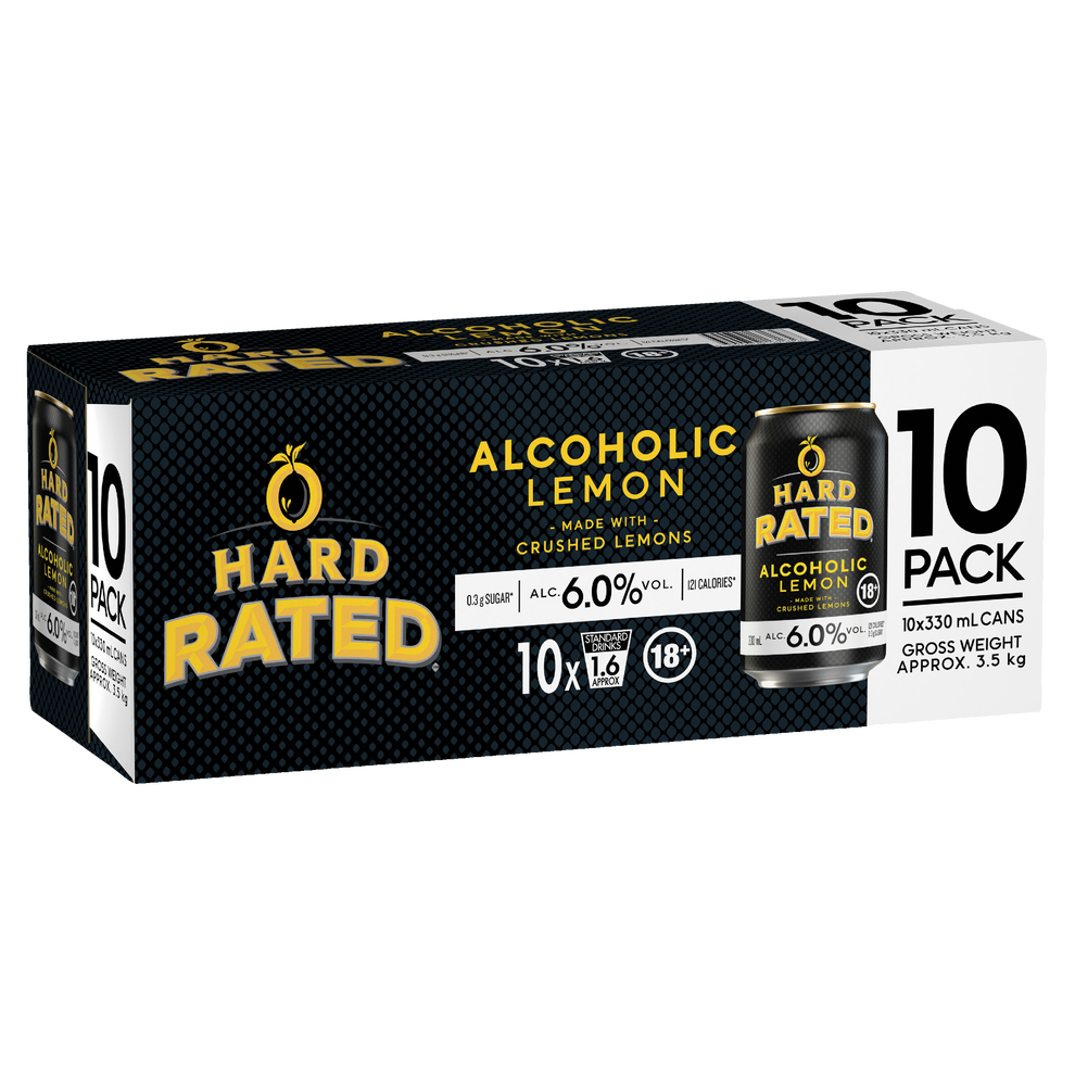 Hard Rated Alcoholic Lemon 6% 10 Pack Cans 330ml – Boozeit.com.au