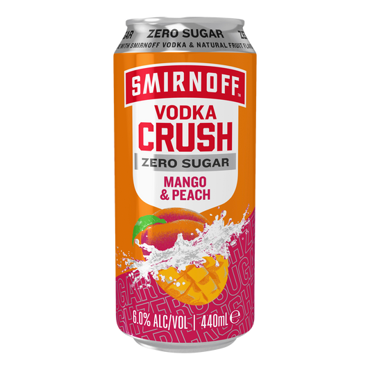 Smirnoff Vodka Crush Zero Sugar Mango & Peach 6% Cans 440ml