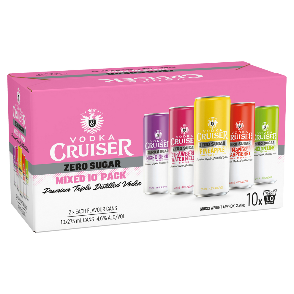 Vodka Cruiser Zero Sugar Mixed 10 Pack Cans 275ml – Boozeit.com.au