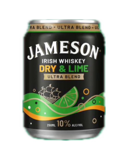 Jameson Irish Whiskey Dry & Lime Ultra Blend 10% Cans 250ml