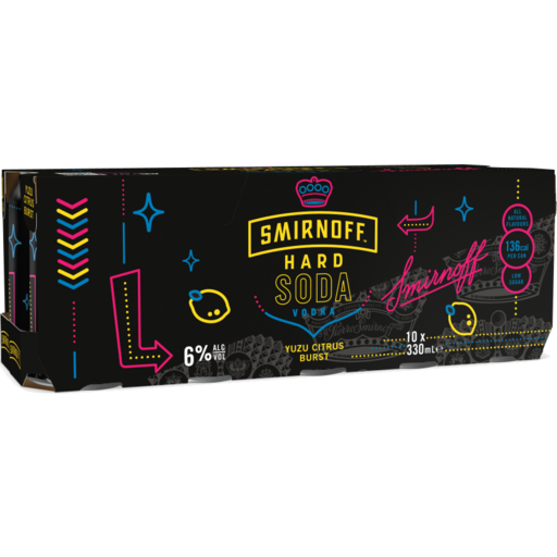 Smirnoff Hard Soda Yuzu Burst 6% 10 Pack Cans 330ml
