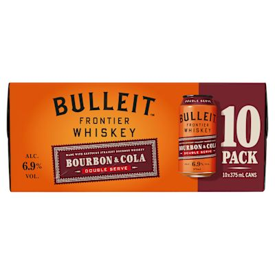 Bulleit Bourbon & Cola Double Serve 6.9% Cans 10 Pack Cans 375ml