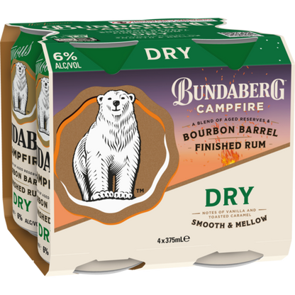 Bundaberg Campfire Bourbon Barrel Rum and Dry 6% Cans 375ml - Boozeit.com.au