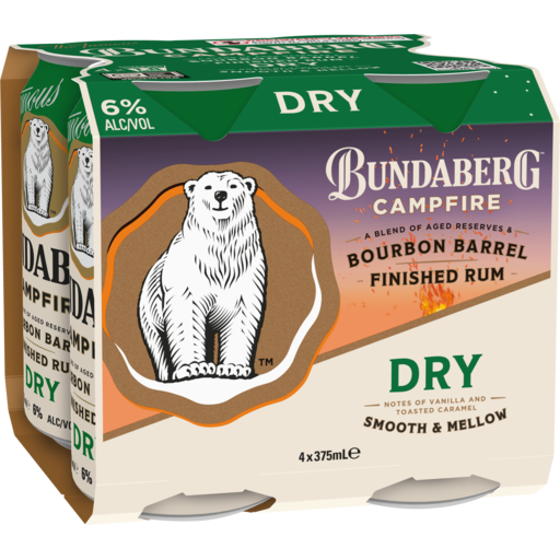 Bundaberg Campfire Bourbon Barrel Rum and Dry 6% Cans 375ml