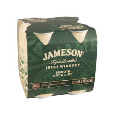 Jameson Irish Whiskey Smooth 6.3% Dry & Lime Cans 375ml