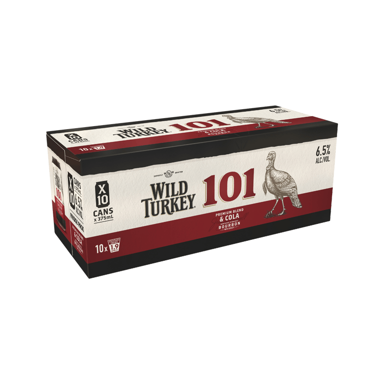 Wild Turkey 101 Kentucky Straight Bourbon Whiskey & Cola 10 Pack Cans 375ml