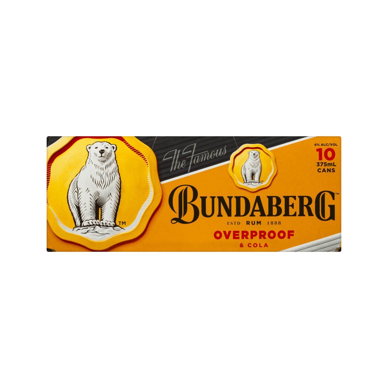Bundaberg Rum Overproof & Cola 10 Pack Cans 375ml