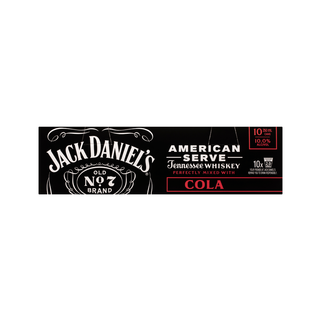Jack Daniel's Tennessee Whiskey American Serve & Cola 10% 10 Pack Cans 250ml