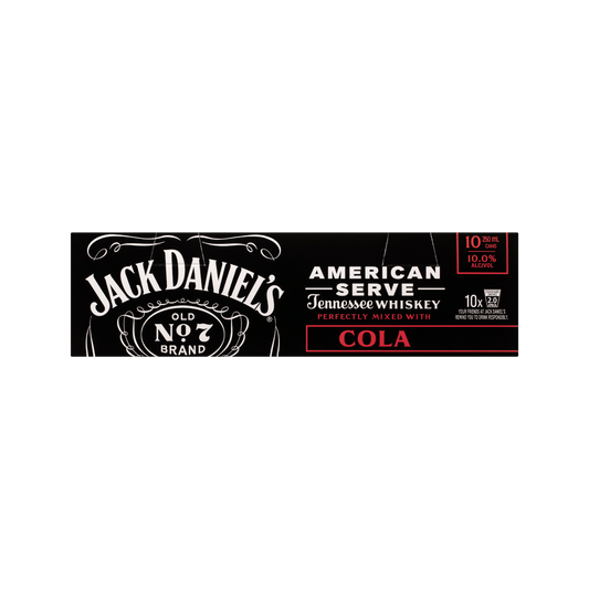 Jack Daniel's Tennessee Whiskey American Serve & Cola 10% 10 Pack Cans 250ml