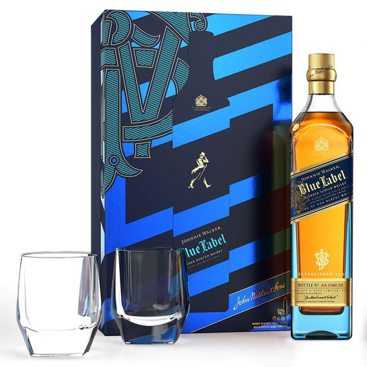 Johnnie Walker Blue Label Scotch Whisky & 2 Glasses Gift Pack 700ml