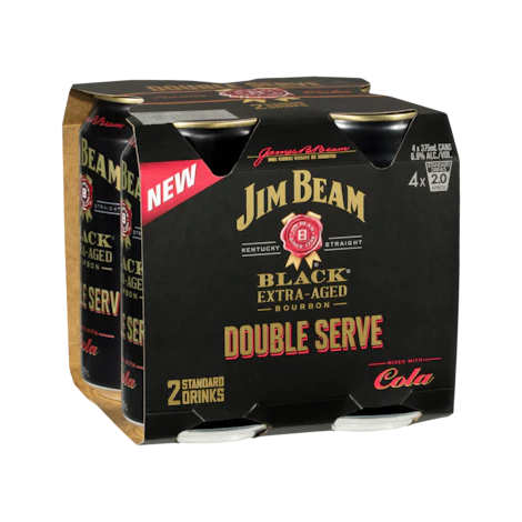 Jim Beam Bourbon Black & Cola Double Serve Cans 375ml