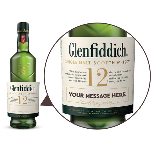 Glenfiddich 12 Year Old Single Malt Scotch Whisky Personalised Label 700ml