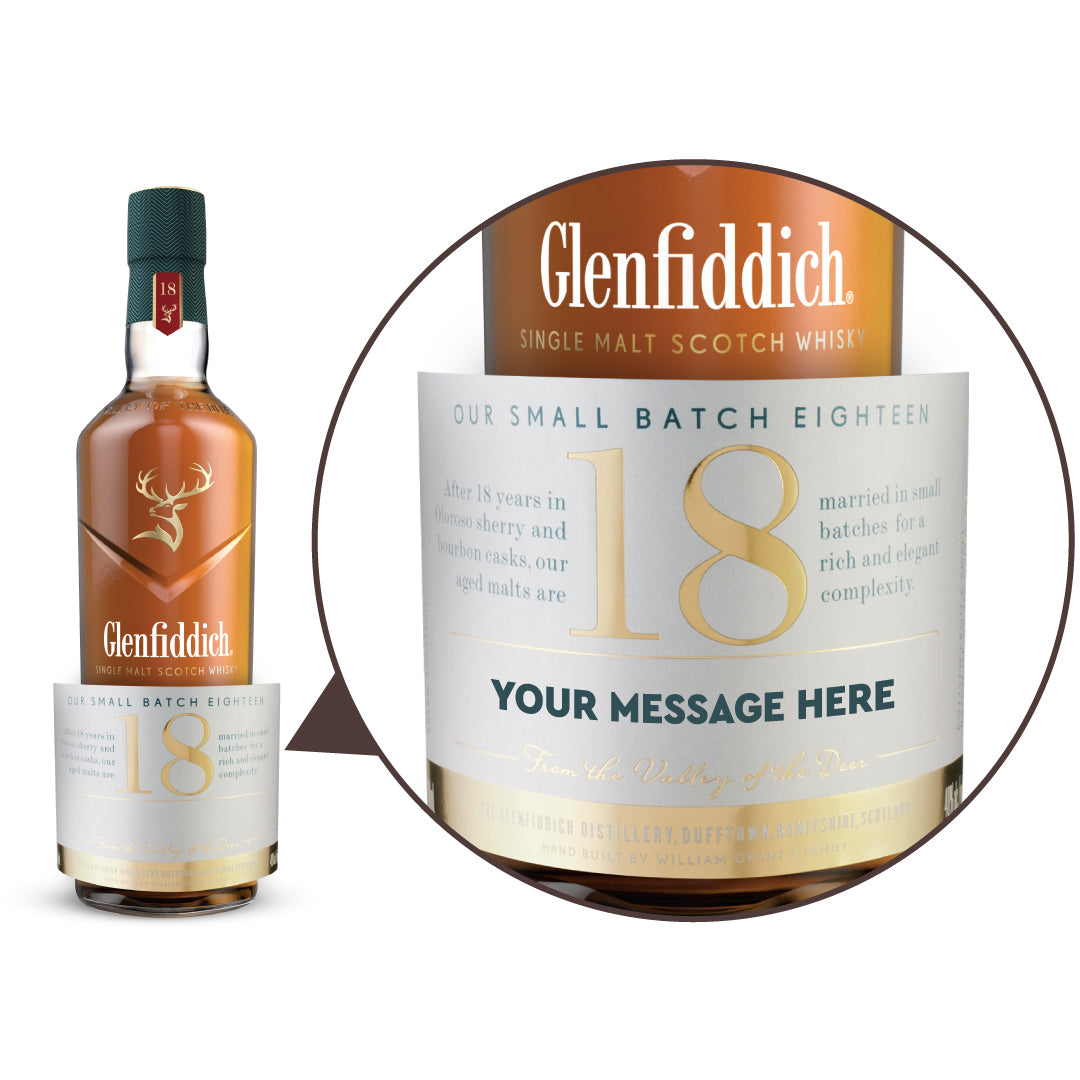 Glenfiddich 18 Year Old Single Malt Scotch Whisky Personalised Label 700ml