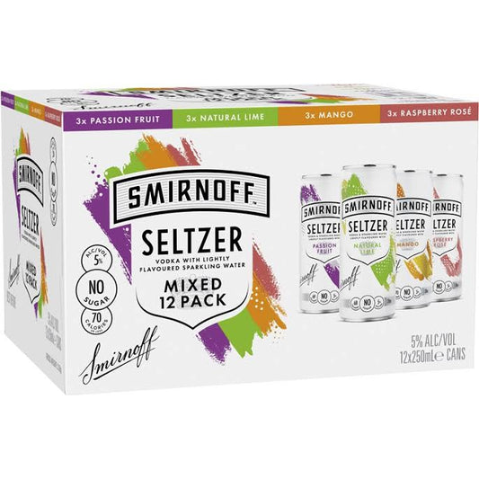Smirnoff Seltzer Mixed 12 Pack Cans 250ml